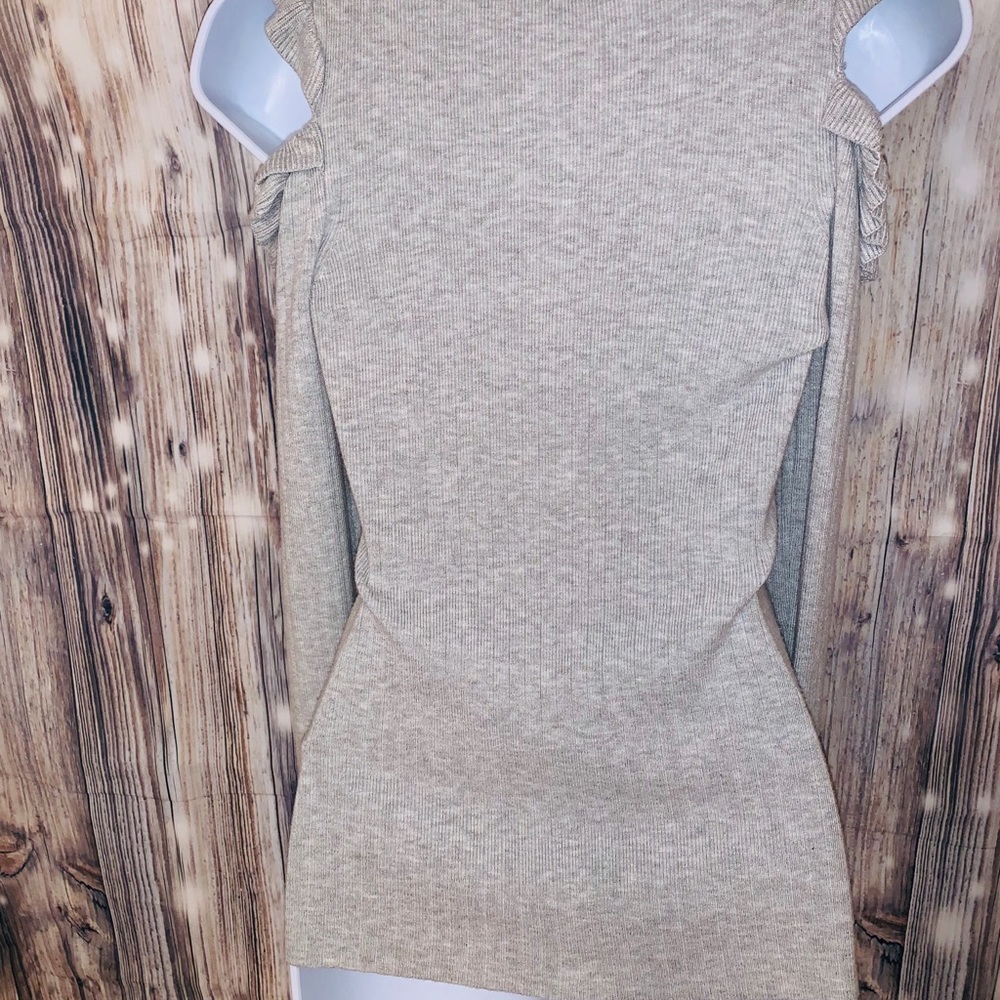 WHBM Light Grey Ruffles Cold Shoulder Sweater - Picture 5 of 8